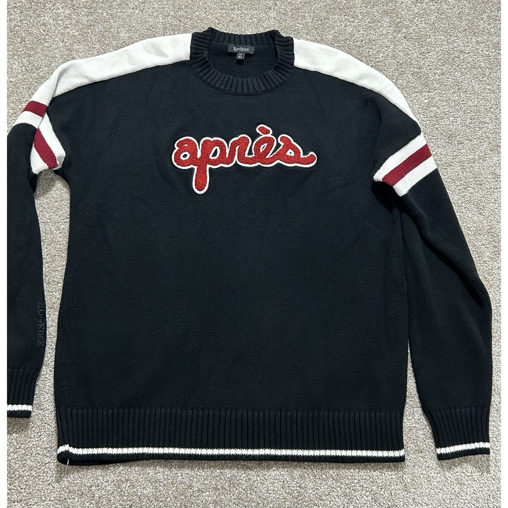 Alp N Rock Apres Ski Sweater Women's XL Black Script Logo Winter Lux